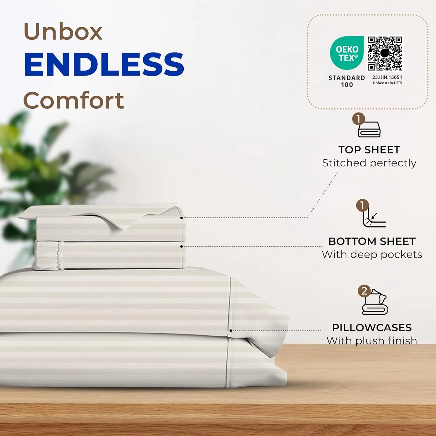 THREAD SPREAD Luxury Egyptian Cotton King Stripe Sheet Set, 600 Thread Count Extra Long Staple 4 PC Set, King Damask Sheets, Soft, Cooling Sateen Weave Striped Sheets Upto 18" Deep Pocket - Ivory