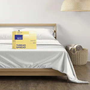 THREAD SPREAD Luxury Egyptian Cotton King Stripe Sheet Set, 600 Thread Count Extra Long Staple 4 PC Set, King Damask Sheets, Soft, Cooling Sateen Weave Striped Sheets Upto 18" Deep Pocket - Ivory