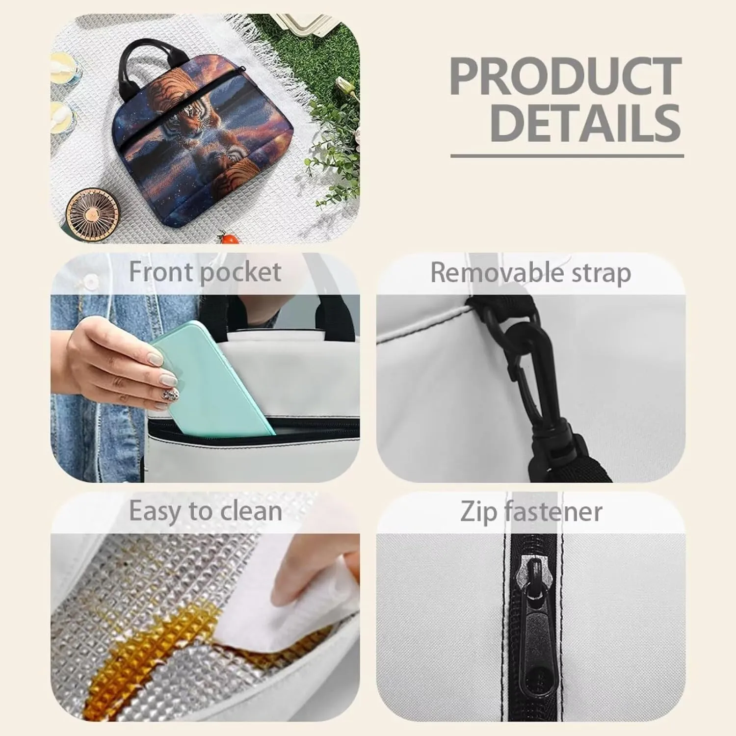 Tiger Lunch Bags for Teens Lightweight School Lunchbag with Top Handle Cool Animal Lunchbox Pouch for Boys Crossbody Bag Style Lunch Bag Insulated