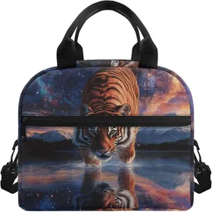 Tiger Lunch Bags for Teens Lightweight School Lunchbag with Top Handle Cool Animal Lunchbox Pouch for Boys Crossbody Bag Style Lunch Bag Insulated