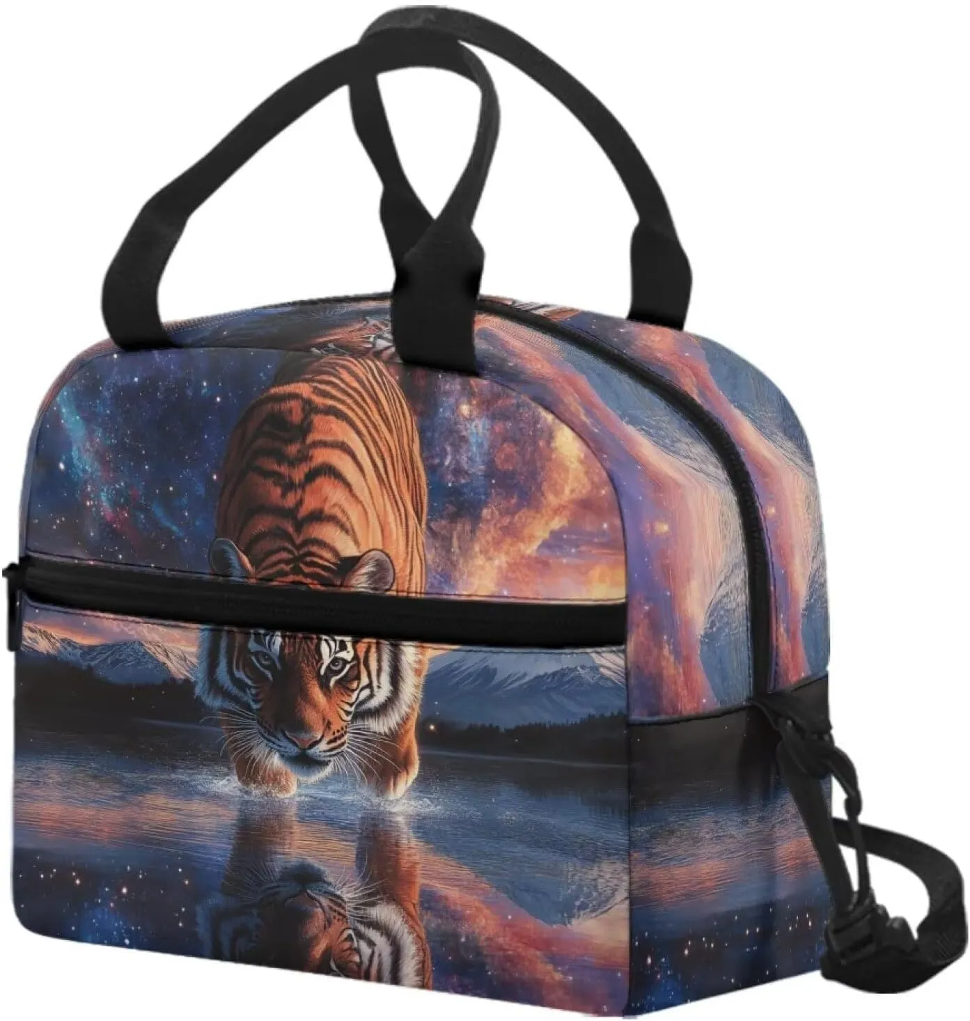 Tiger Lunch Bags for Teens Lightweight School Lunchbag with Top Handle Cool Animal Lunchbox Pouch for Boys Crossbody Bag Style Lunch Bag Insulated