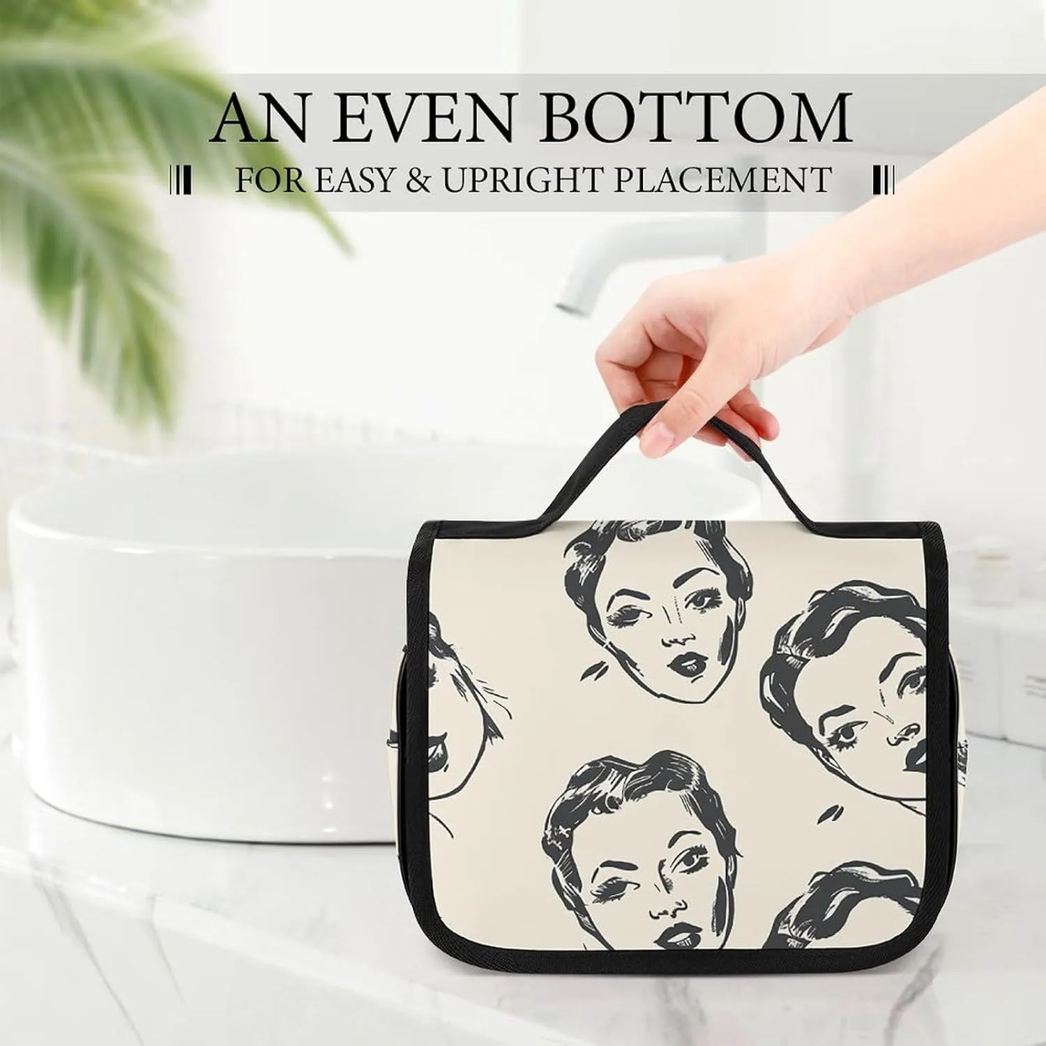 Toiletry Bag for Women Travel Cosmetic Bag Cartoon Female Face Large Makeup Bag Hanging Cosmetic Organizer for Toiletries Accessories 3 In 1 Container