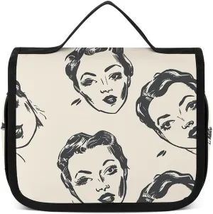 Toiletry Bag for Women Travel Cosmetic Bag Cartoon Female Face Large Makeup Bag Hanging Cosmetic Organizer for Toiletries Accessories 3 In 1 Container