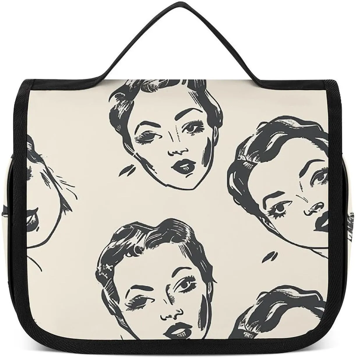Toiletry Bag for Women Travel Cosmetic Bag Cartoon Female Face Large Makeup Bag Hanging Cosmetic Organizer for Toiletries Accessories 3 In 1 Container