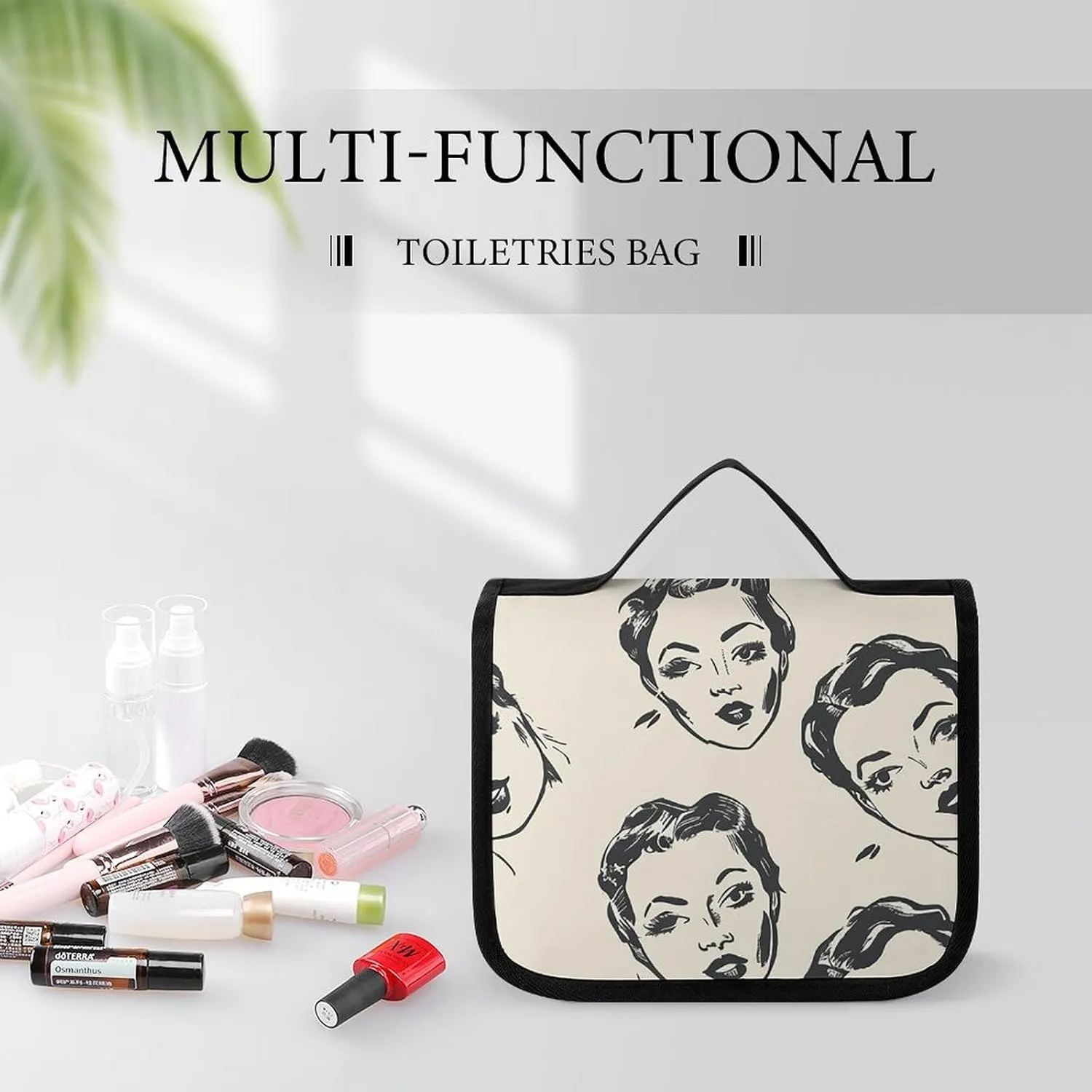 Toiletry Bag for Women Travel Cosmetic Bag Cartoon Female Face Large Makeup Bag Hanging Cosmetic Organizer for Toiletries Accessories 3 In 1 Container