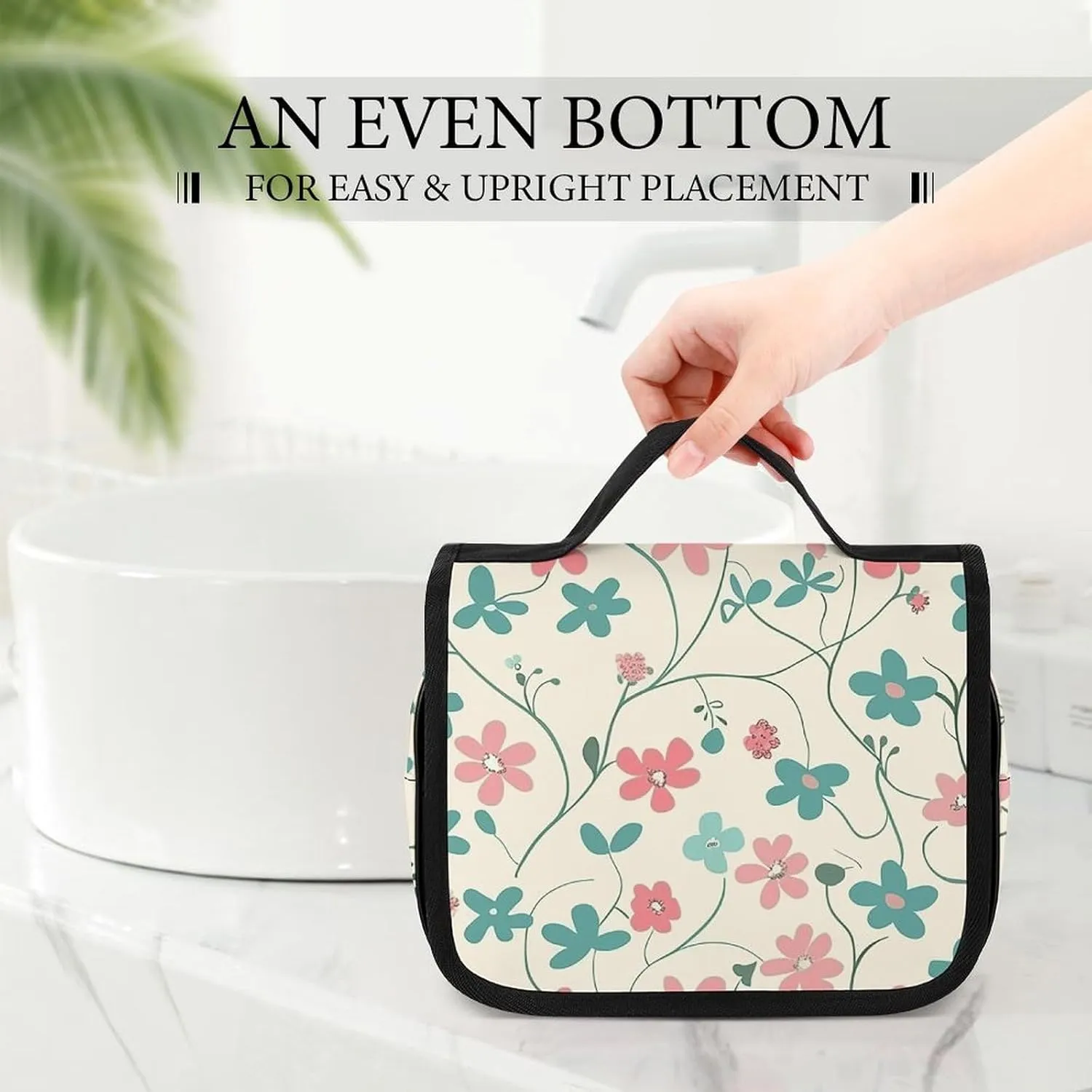 Toiletry Bag for Women Travel Cosmetic Bag Cyan Vine Pattern Large Makeup Bag Hanging Cosmetic Organizer for Toiletries Accessories 3 In 1 Container