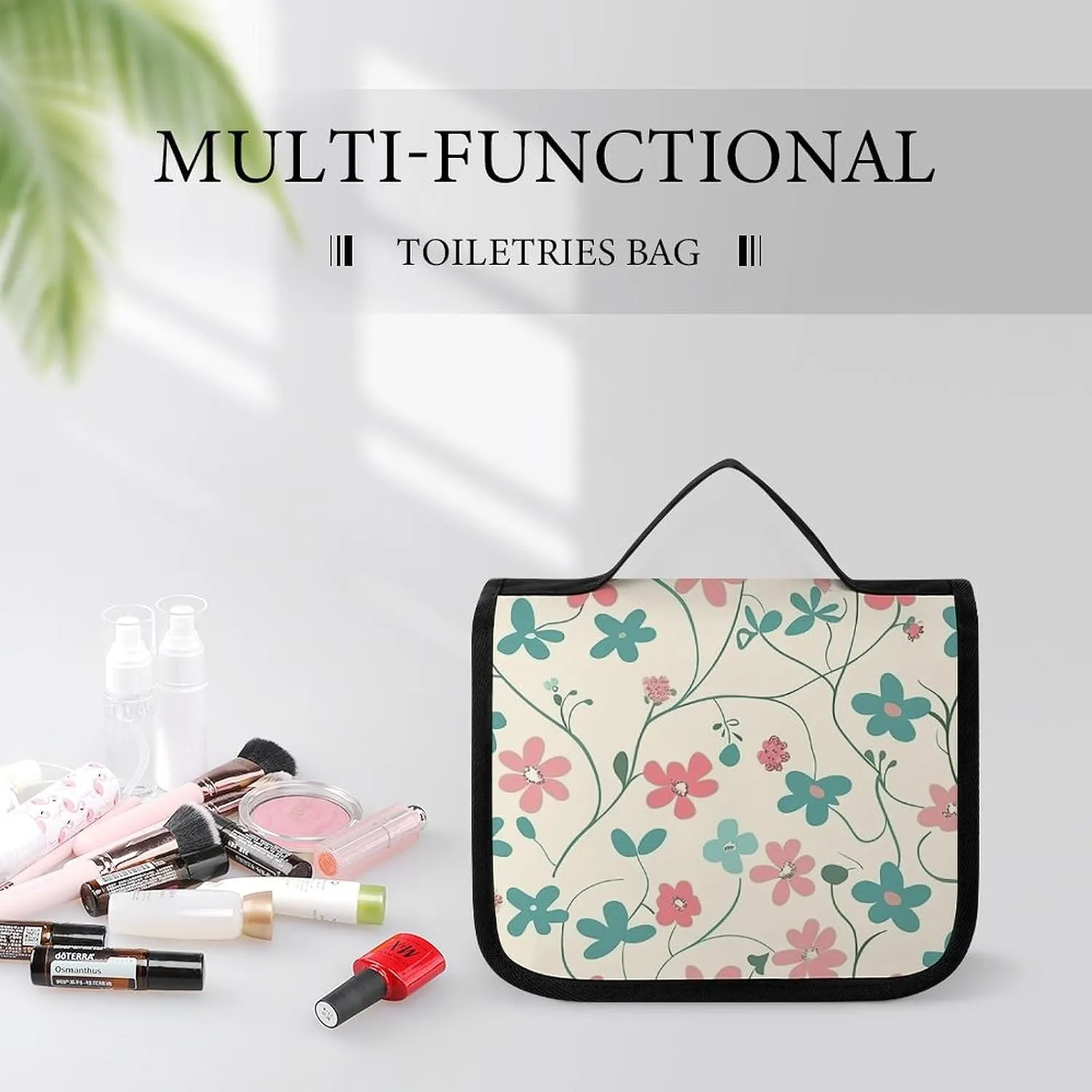 Toiletry Bag for Women Travel Cosmetic Bag Cyan Vine Pattern Large Makeup Bag Hanging Cosmetic Organizer for Toiletries Accessories 3 In 1 Container