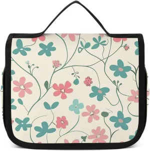 Toiletry Bag for Women Travel Cosmetic Bag Cyan Vine Pattern Large Makeup Bag Hanging Cosmetic Organizer for Toiletries Accessories 3 In 1 Container