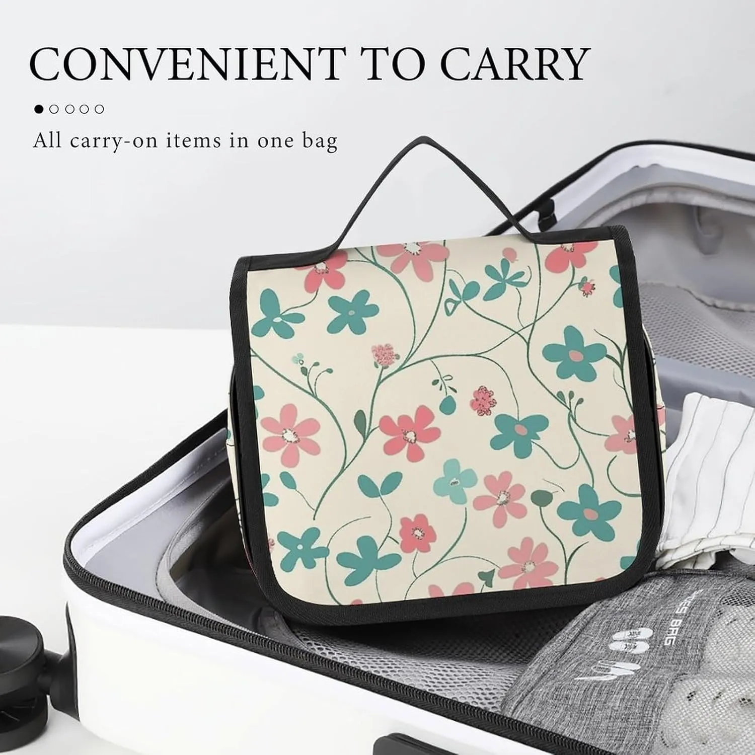Toiletry Bag for Women Travel Cosmetic Bag Cyan Vine Pattern Large Makeup Bag Hanging Cosmetic Organizer for Toiletries Accessories 3 In 1 Container