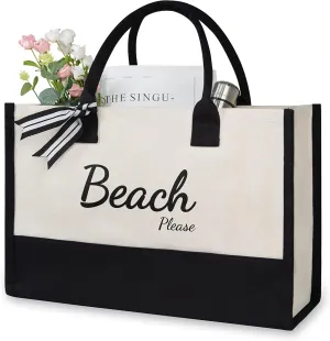 TOPDesign Beach Tote for Women, Canvas Bag for Beach Accessories, Travel Handbag for Holiday Vacation Weekend Getaway Short Trip, Personalized Birthday Gifts Present for Friend Her