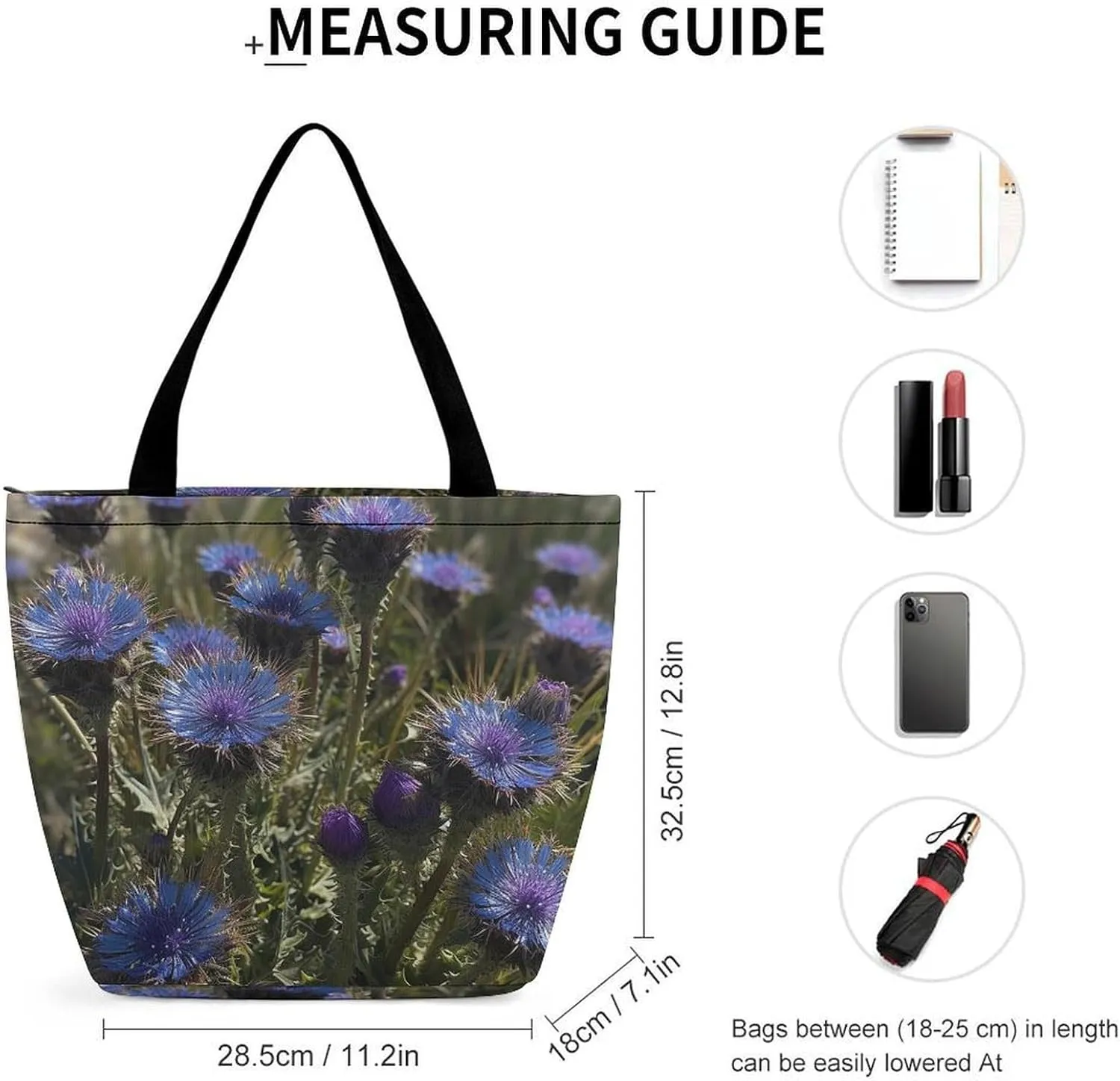 Tote Bag for Women Grocery Bag Purple Flower Foldable Shopping Bags Reusable Large Tote Bag