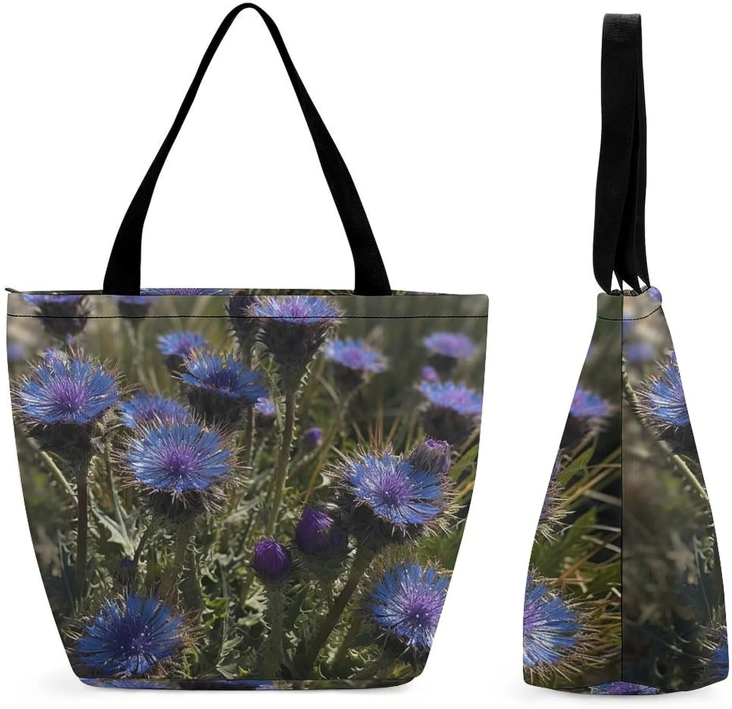 Tote Bag for Women Grocery Bag Purple Flower Foldable Shopping Bags Reusable Large Tote Bag