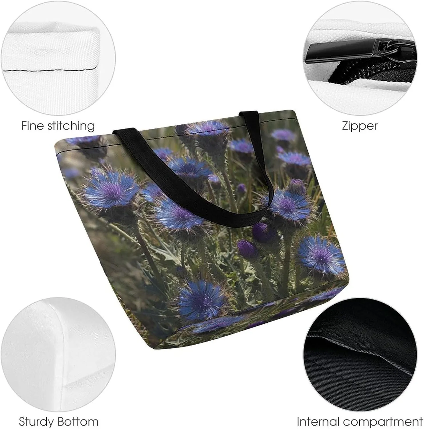 Tote Bag for Women Grocery Bag Purple Flower Foldable Shopping Bags Reusable Large Tote Bag