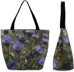 Tote Bag for Women Grocery Bag Purple Flower Foldable Shopping Bags Reusable Large Tote Bag
