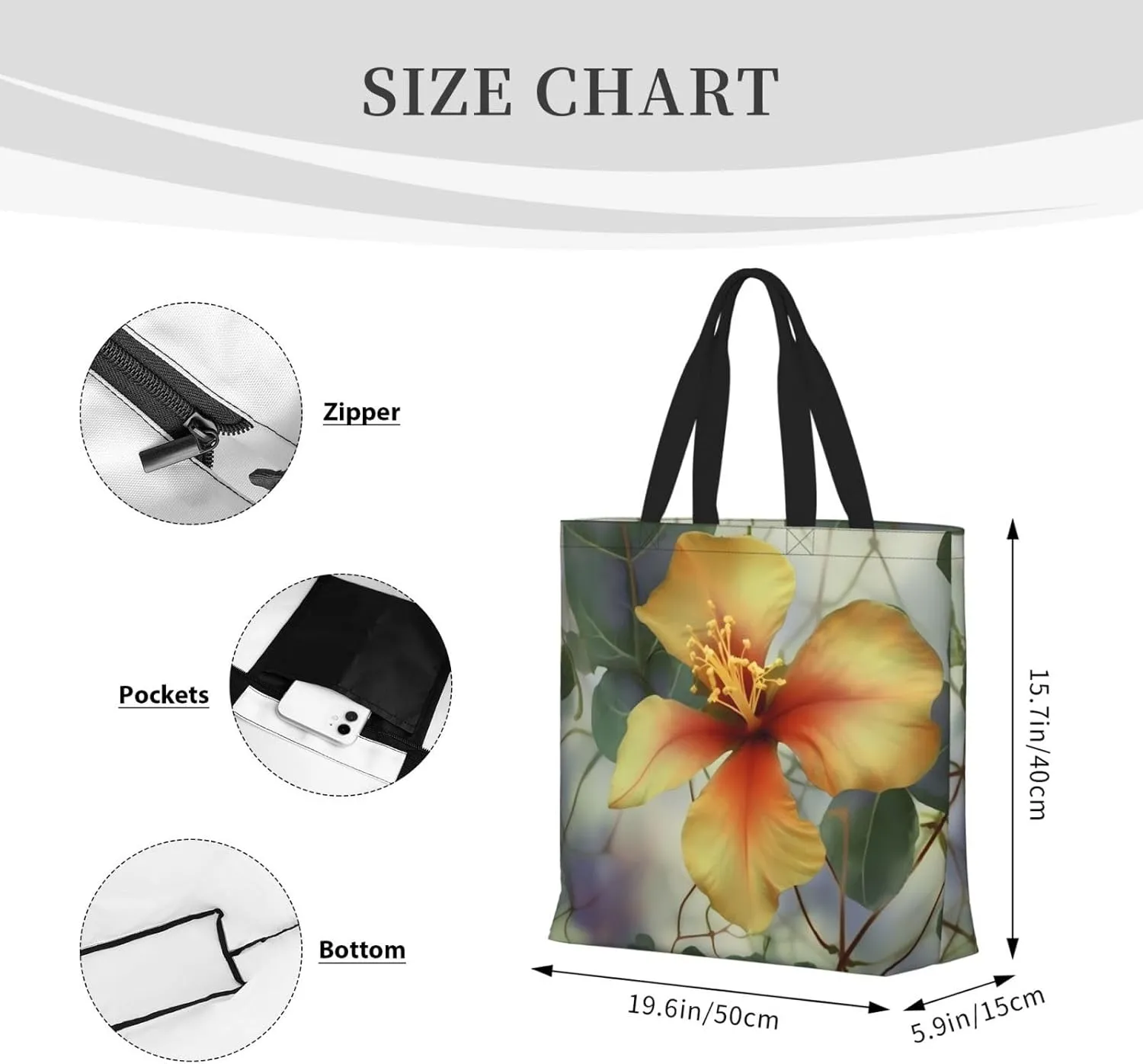 Tote Bag for Women Hawaiian Surfer on Wavy Shoulder Bag with Zipper Handbag Large Capacity Reusable Grocery Bag