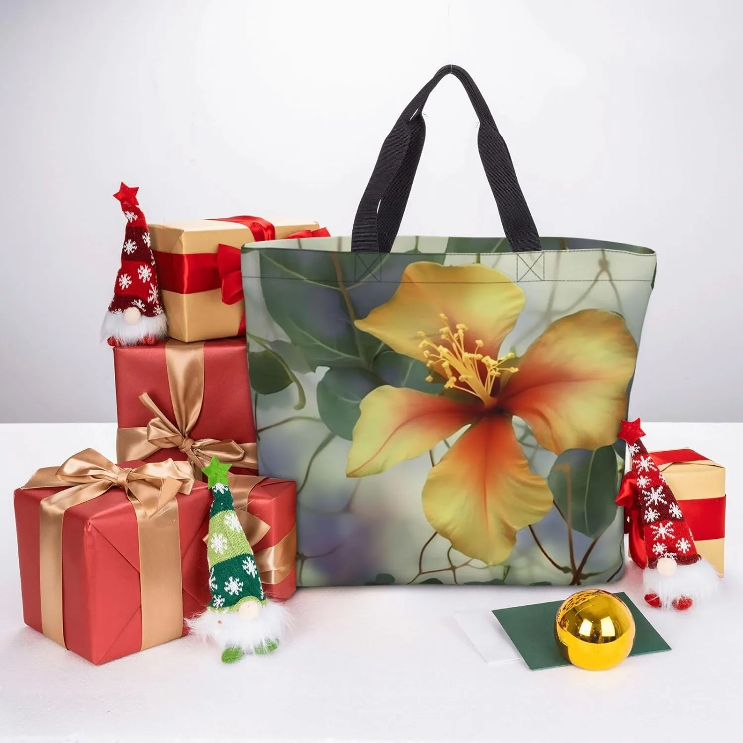 Tote Bag for Women Hawaiian Surfer on Wavy Shoulder Bag with Zipper Handbag Large Capacity Reusable Grocery Bag