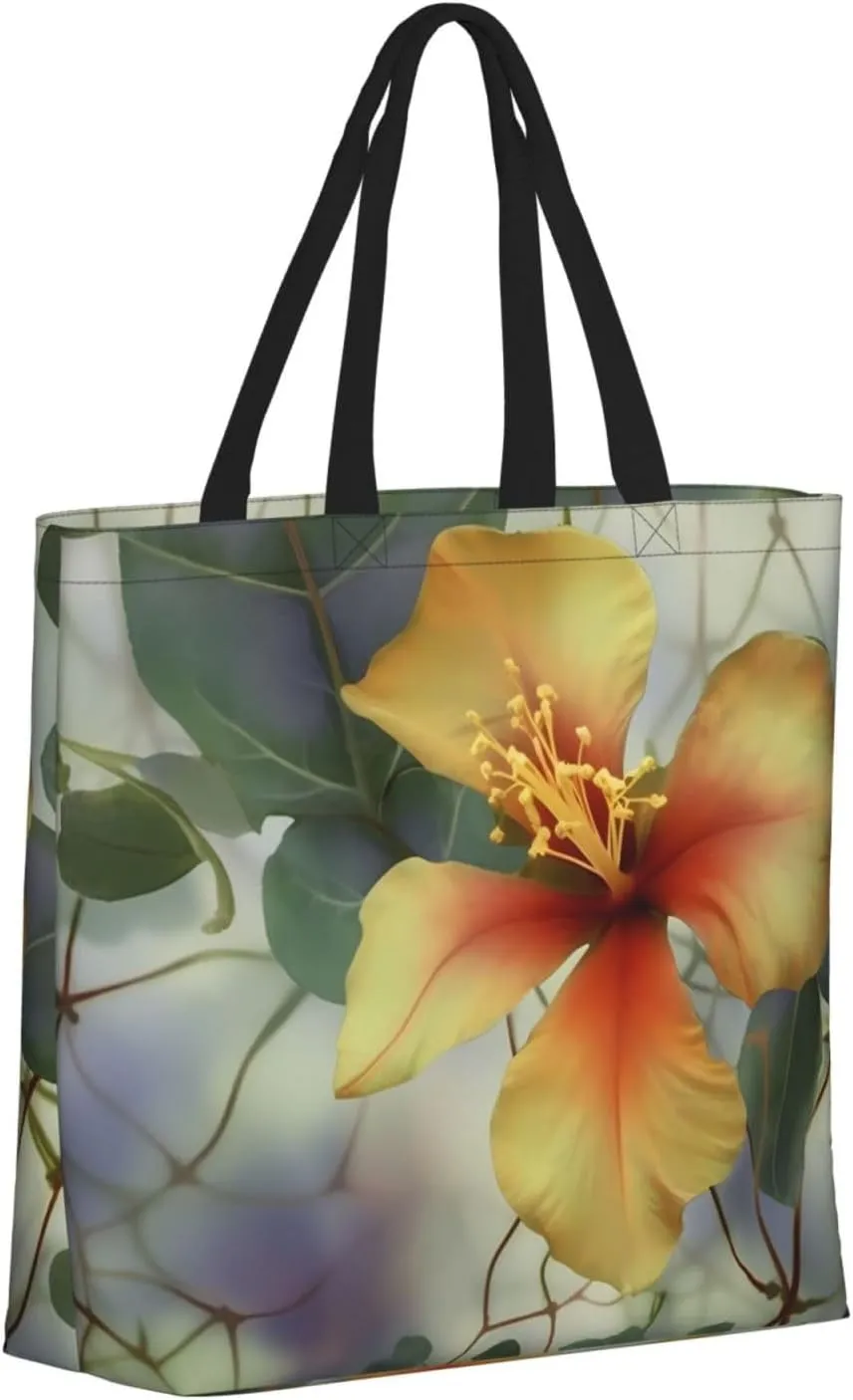 Tote Bag for Women Hawaiian Surfer on Wavy Shoulder Bag with Zipper Handbag Large Capacity Reusable Grocery Bag