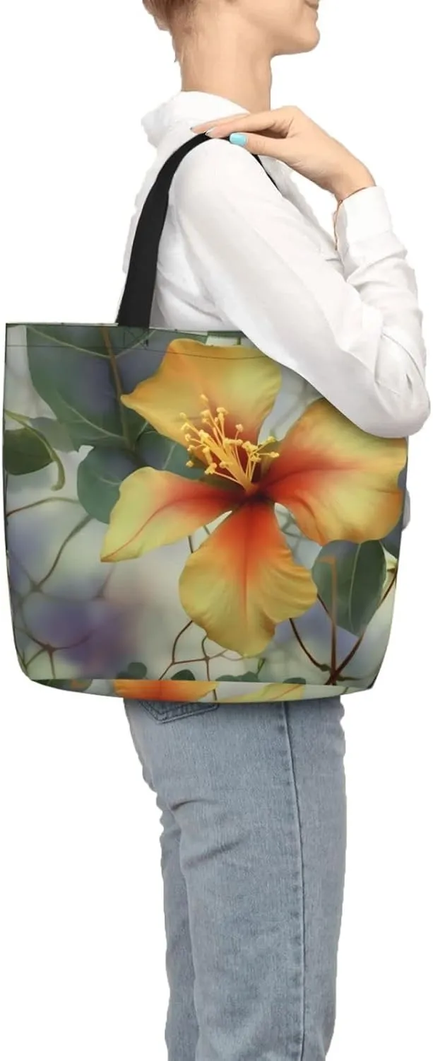Tote Bag for Women Hawaiian Surfer on Wavy Shoulder Bag with Zipper Handbag Large Capacity Reusable Grocery Bag