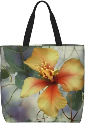 Tote Bag for Women Hawaiian Surfer on Wavy Shoulder Bag with Zipper Handbag Large Capacity Reusable Grocery Bag