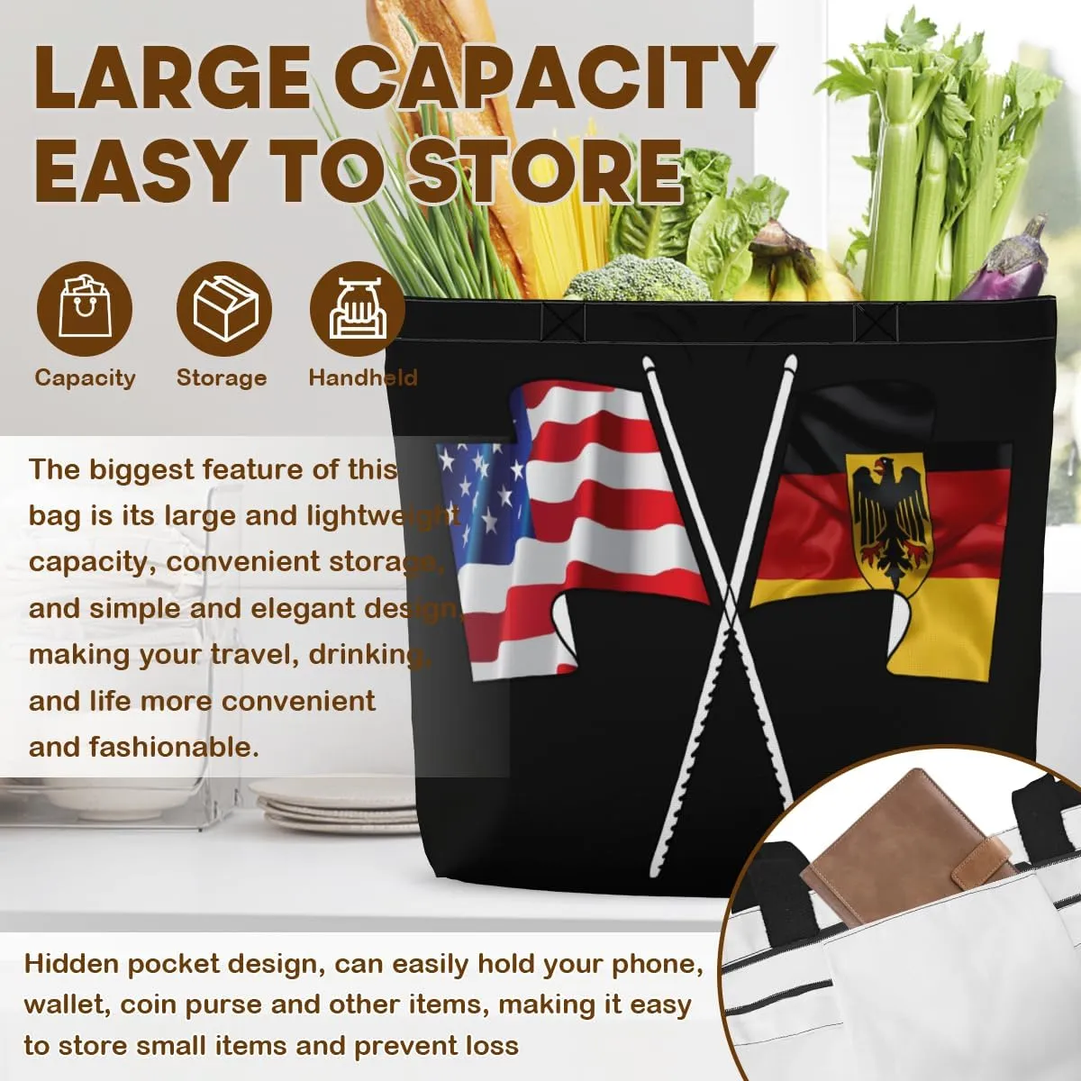 Tote Bag for Women Men Large Reusable Beach Shoulder Bags With Zipper for Gym Shopping Travel Gifts Yoga