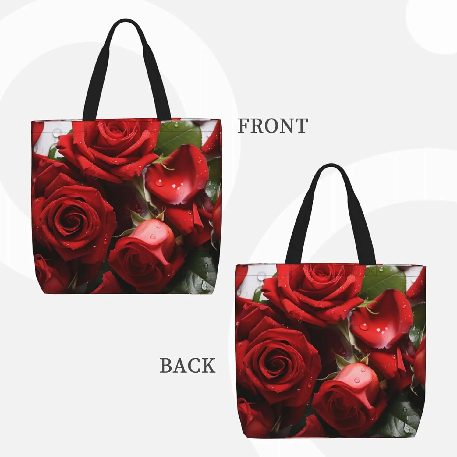 Tote Bag for Women Red Rose Petals Shoulder Bag with Zipper Handbag Large Capacity Reusable Grocery Bag