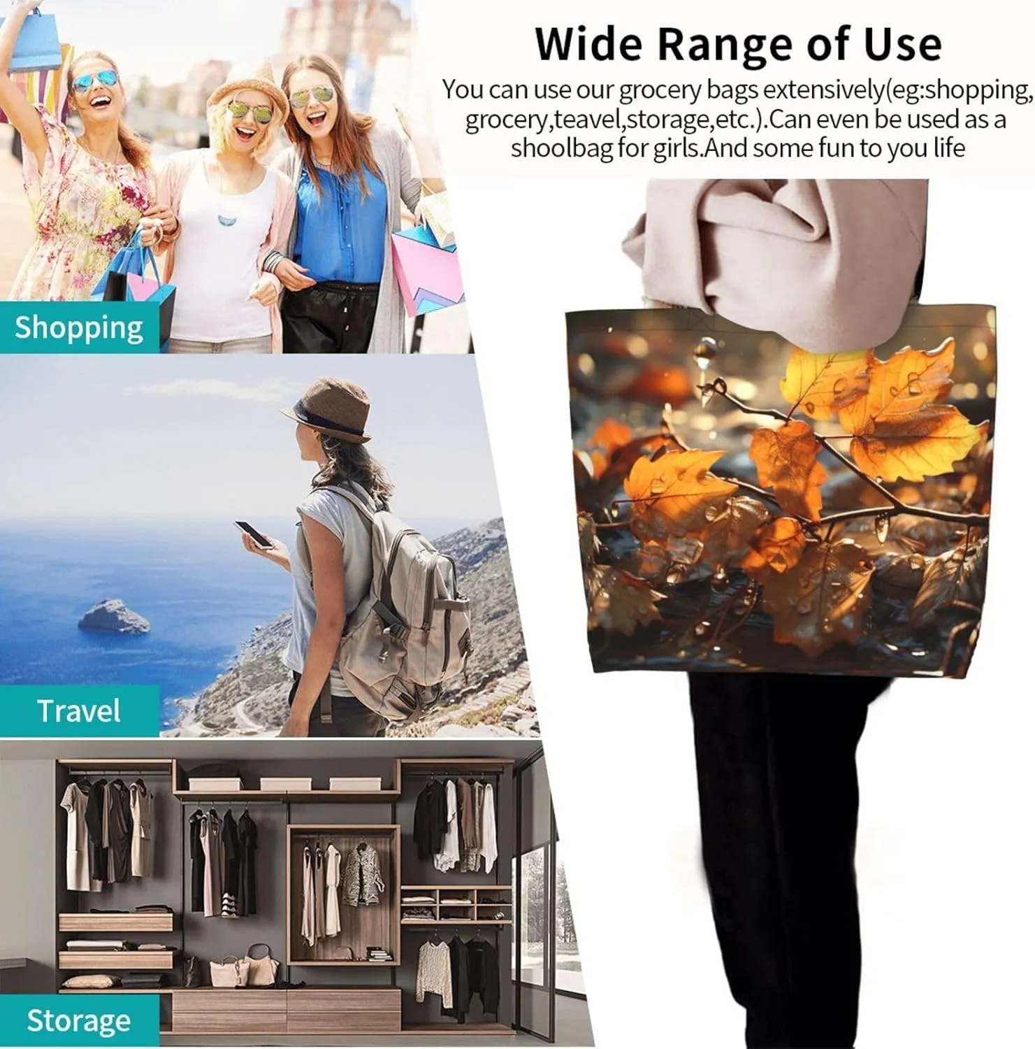 Tote Bag for Women Reusable Grocery Bag Shopping Bag Big Eyed Dog Tote Bags Handbag Foldable Shoulder Bag