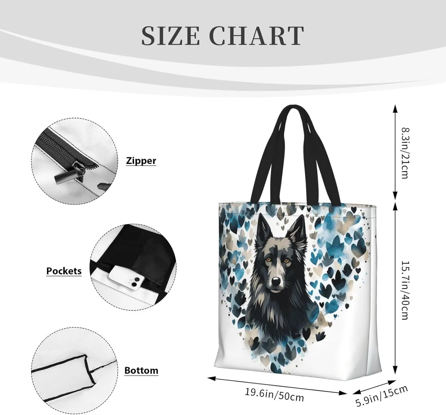Tote Bag Large Capacity Grocery Bag With Zipper Quiet Garden Shopping Bag Shoulder Bag for Women