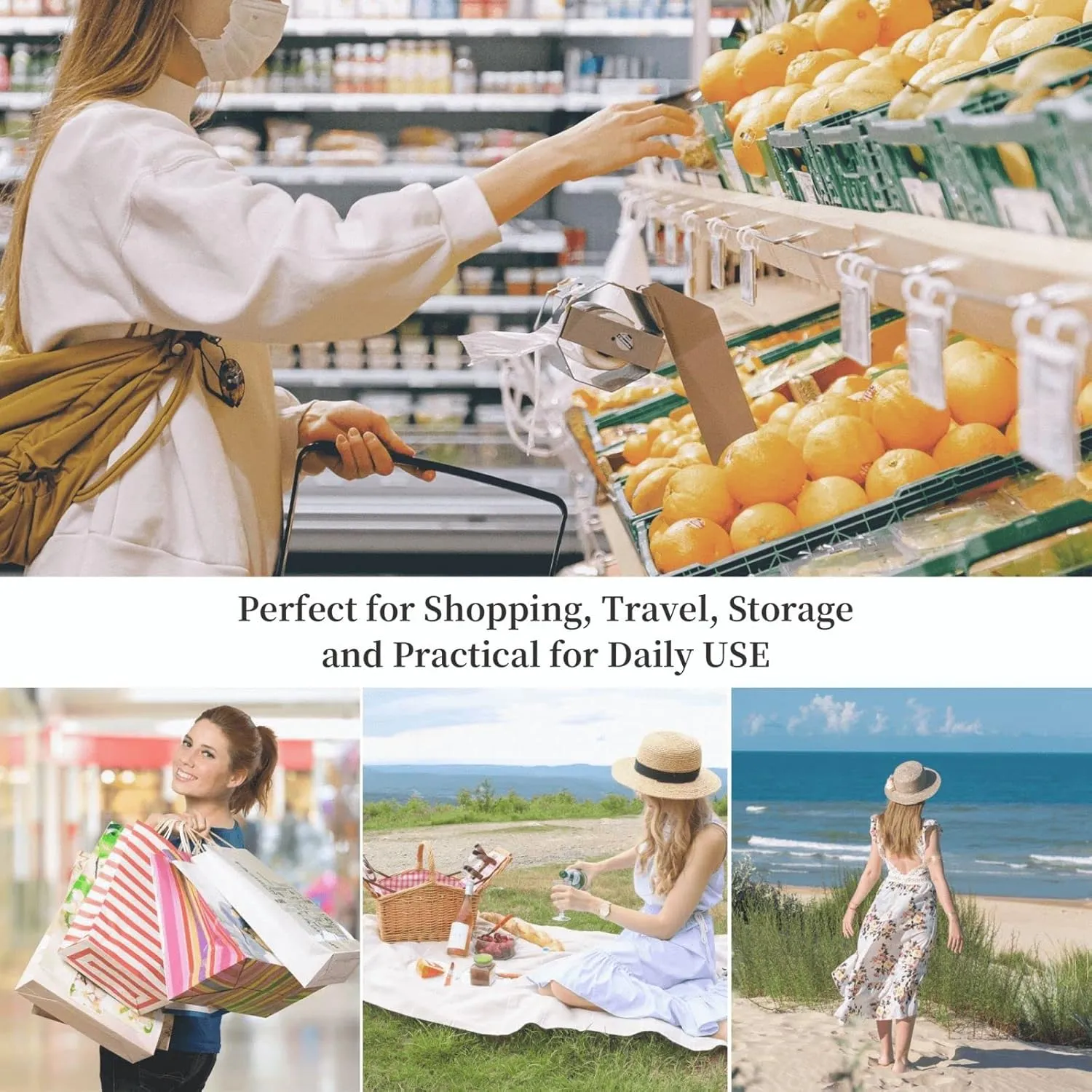 Tote Bag Large Capacity Grocery Bag With Zipper Quiet Garden Shopping Bag Shoulder Bag for Women