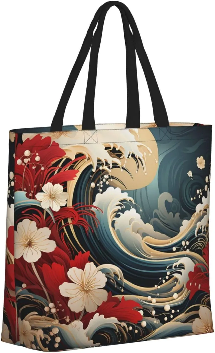 Tote Bag Large Capacity Grocery Bag With Zipper Wolf in Winter Shopping Bag Shoulder Bag for Women