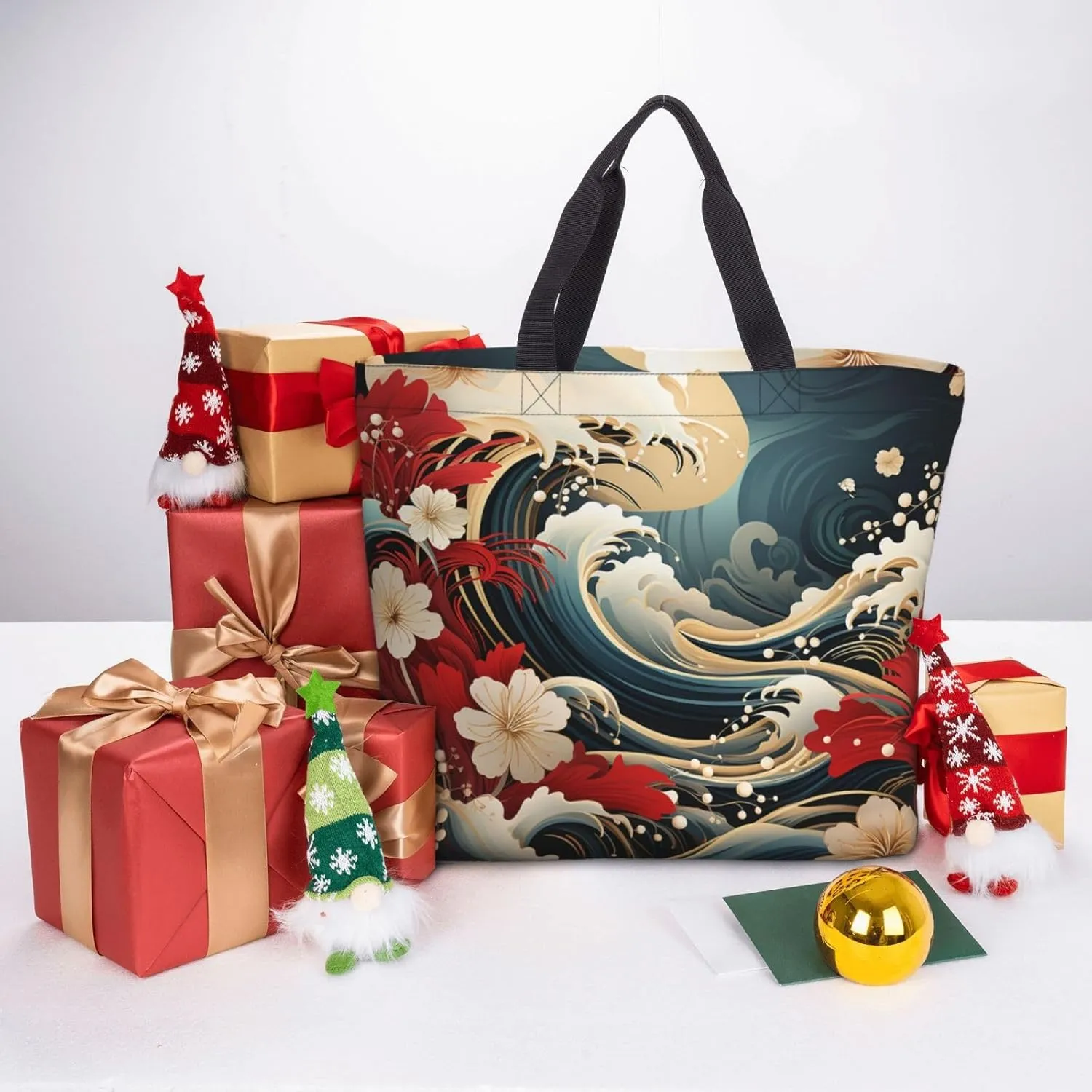 Tote Bag Large Capacity Grocery Bag With Zipper Wolf in Winter Shopping Bag Shoulder Bag for Women