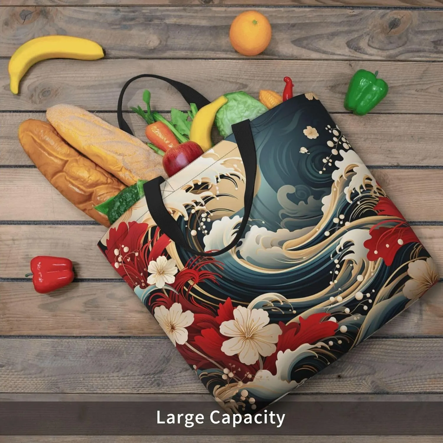 Tote Bag Large Capacity Grocery Bag With Zipper Wolf in Winter Shopping Bag Shoulder Bag for Women