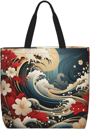Tote Bag Large Capacity Grocery Bag With Zipper Wolf in Winter Shopping Bag Shoulder Bag for Women