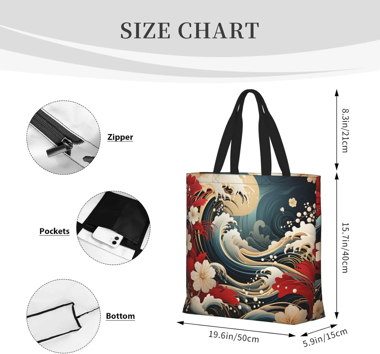 Tote Bag Large Capacity Grocery Bag With Zipper Wolf in Winter Shopping Bag Shoulder Bag for Women