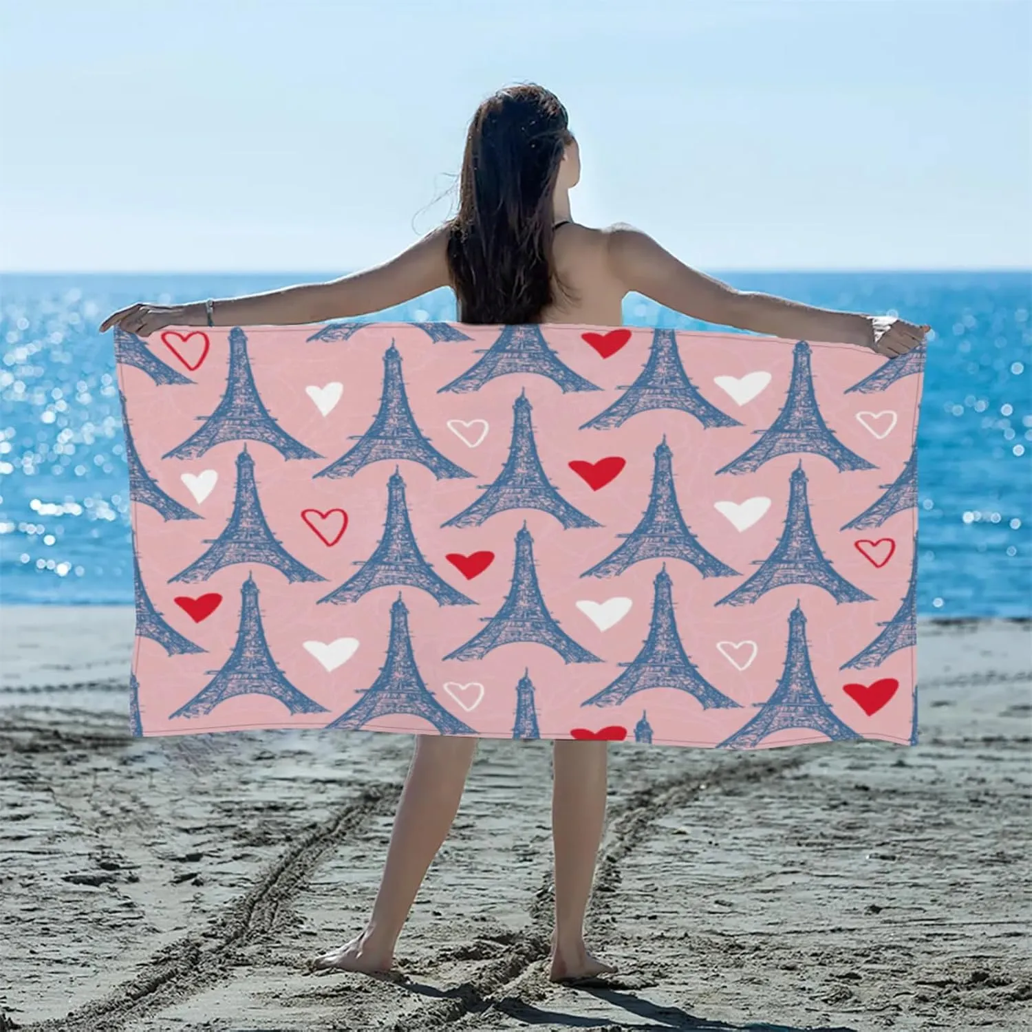 Towers Love Abstract Beach Towel Quick Dry Super Absorbent Microfiber Polyester Lightweight Sandproof Towel for Pool Yoga Travel 61 x 31 Inch