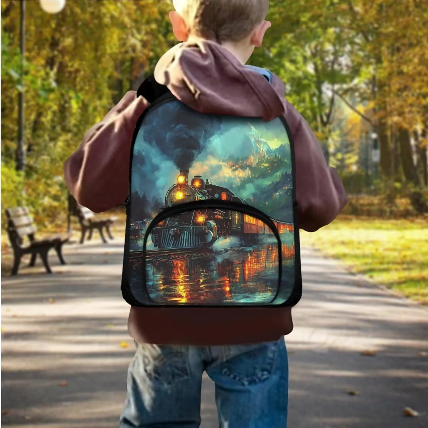 Train Backpack for Toddler Boys Preschol Cute Bookbags Aesthetic for 1st Grader with Thermal Lunch Box & Pencil Case 3 in 1 School Bag Sets for Kindergarten Spring Trips