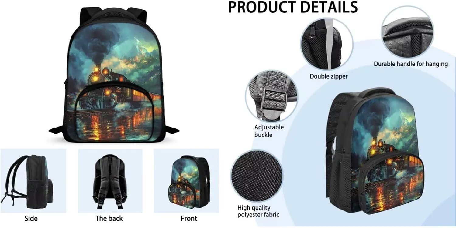 Train Backpack for Toddler Boys Preschol Cute Bookbags Aesthetic for 1st Grader with Thermal Lunch Box & Pencil Case 3 in 1 School Bag Sets for Kindergarten Spring Trips