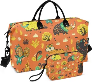Travel Bag Set Primitive Hunting Animals Quilted Gym Duffel Bag Overnight Weekender Bags