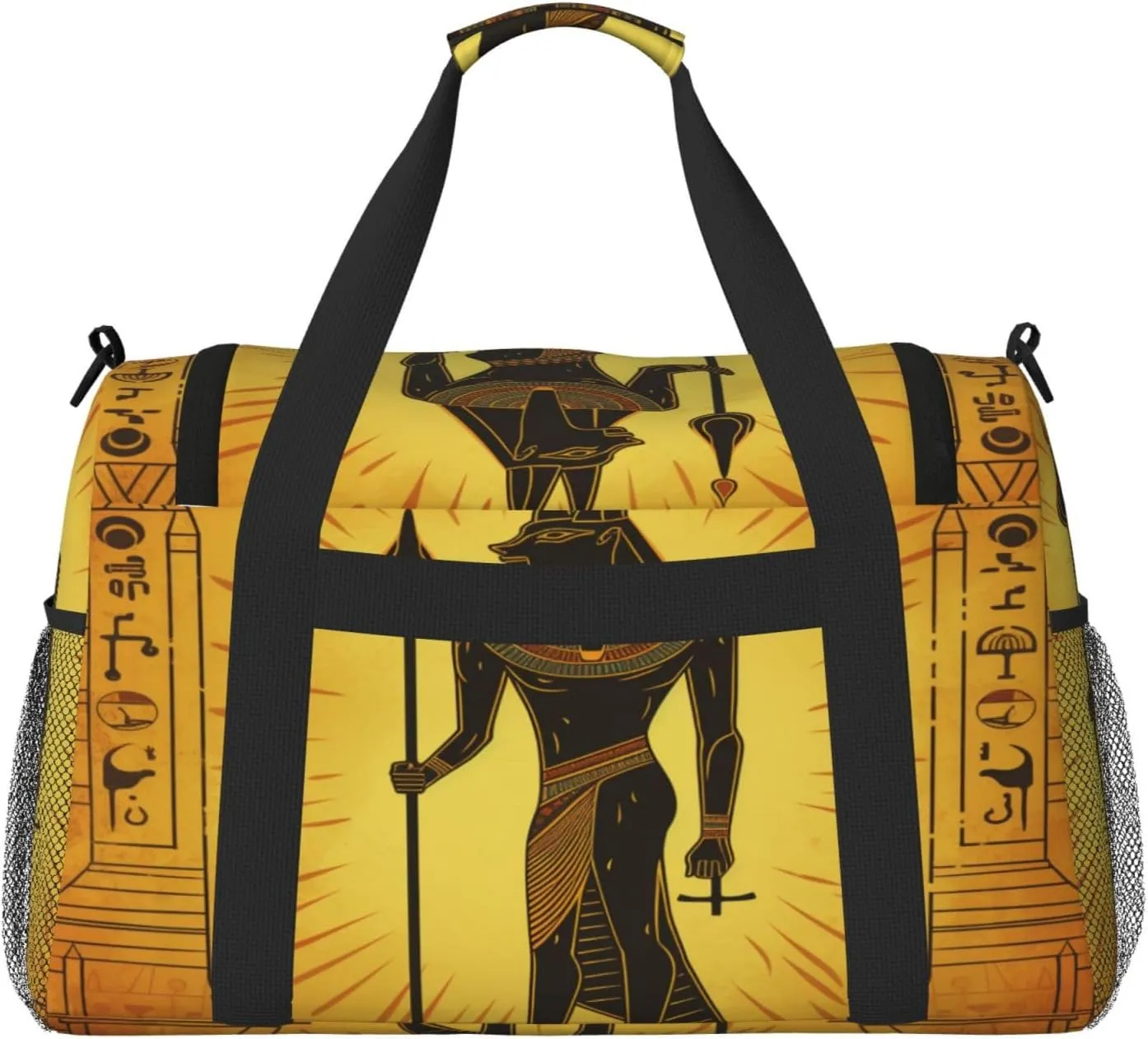 Travel Duffel Bag For Men Women, Ancient Egypt Murals Anubis Carry On Sport Gym Bag With Shoulder Strap Lightweight Waterproof Weekender Bag Overnight Bag