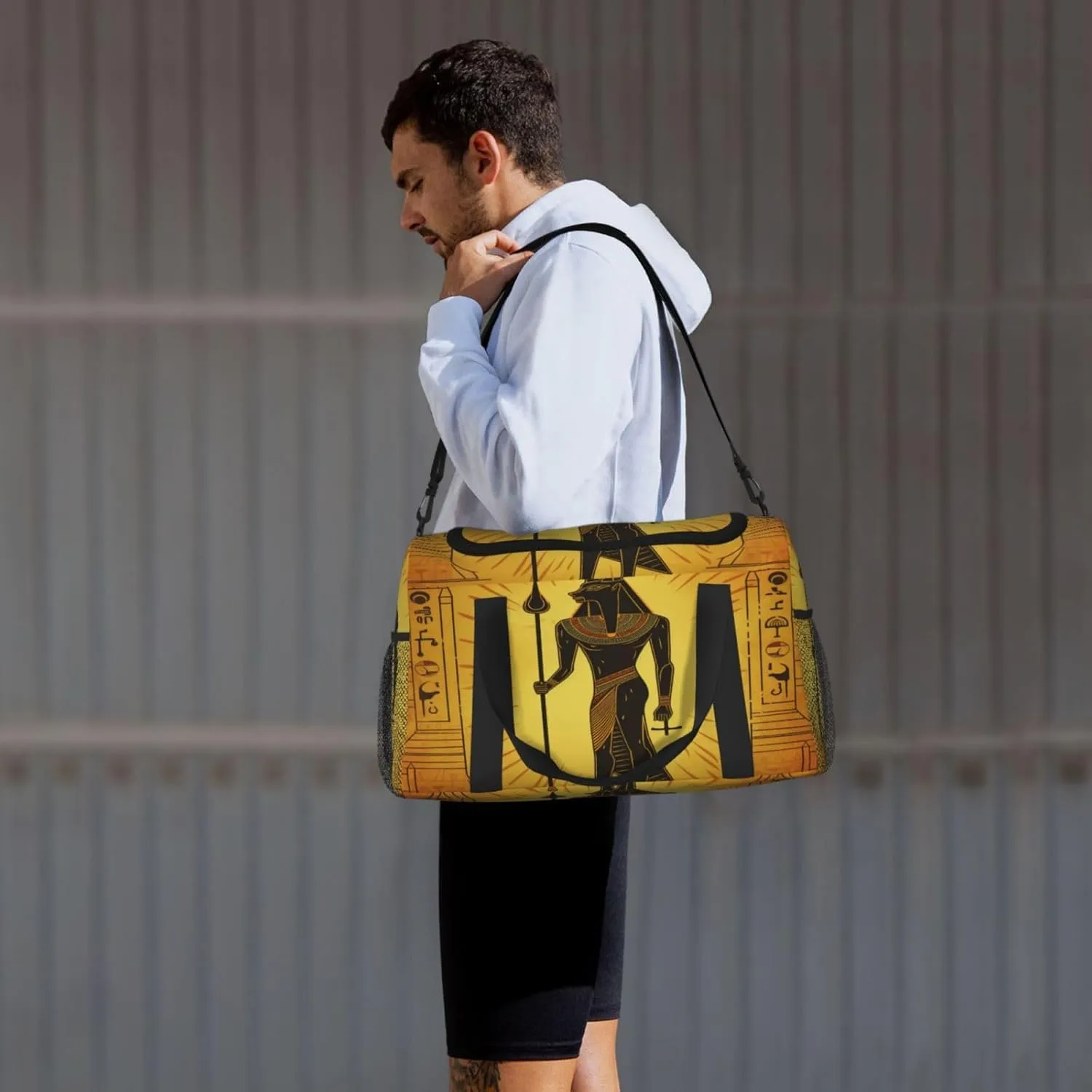 Travel Duffel Bag For Men Women, Ancient Egypt Murals Anubis Carry On Sport Gym Bag With Shoulder Strap Lightweight Waterproof Weekender Bag Overnight Bag
