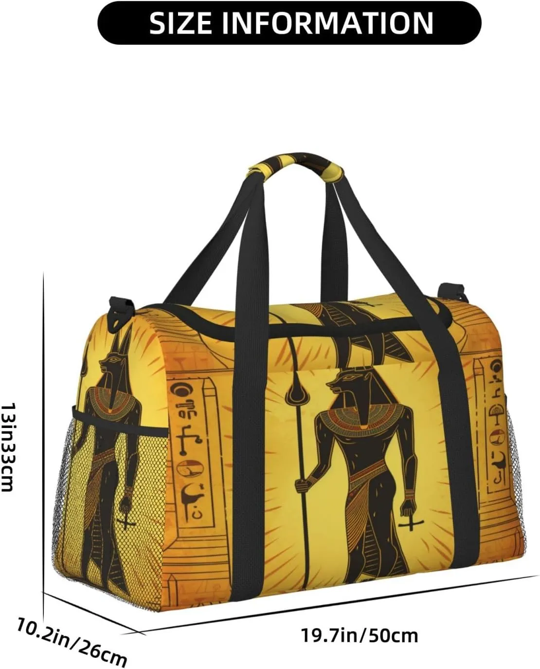 Travel Duffel Bag For Men Women, Ancient Egypt Murals Anubis Carry On Sport Gym Bag With Shoulder Strap Lightweight Waterproof Weekender Bag Overnight Bag