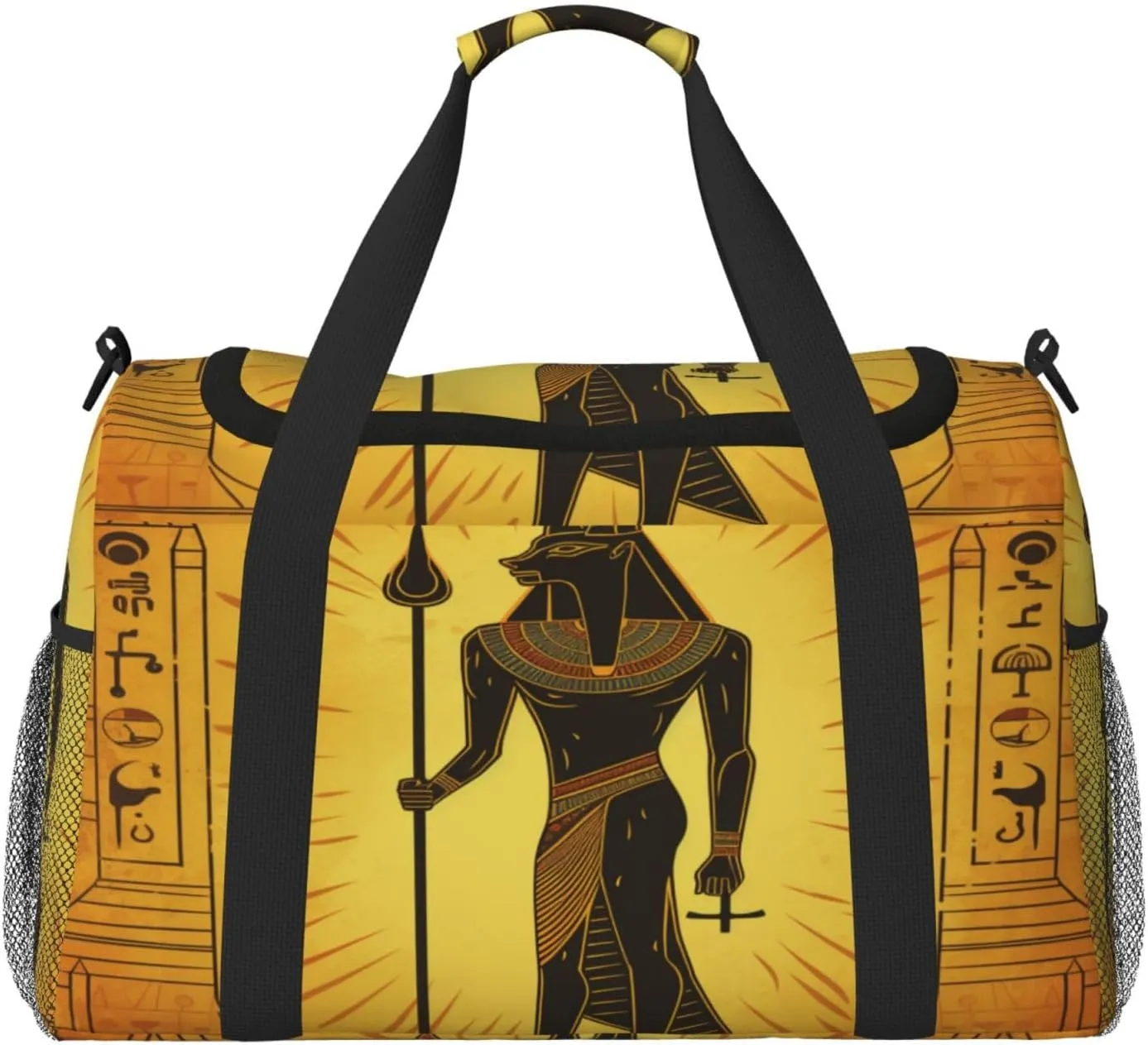 Travel Duffel Bag For Men Women, Ancient Egypt Murals Anubis Carry On Sport Gym Bag With Shoulder Strap Lightweight Waterproof Weekender Bag Overnight Bag