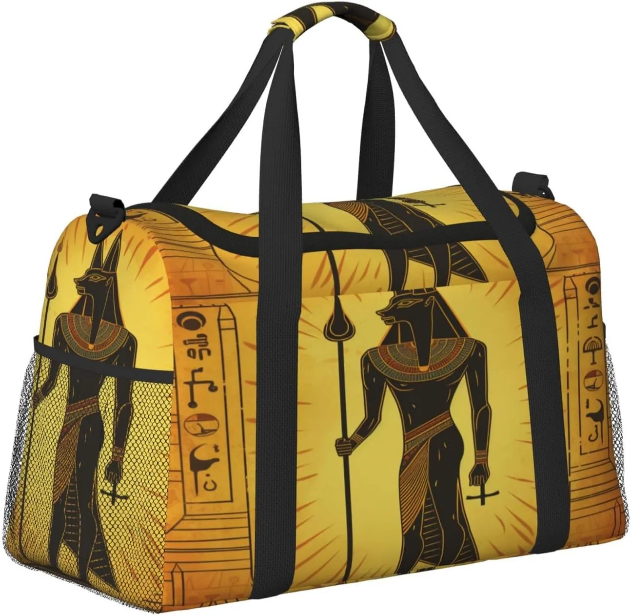 Travel Duffel Bag For Men Women, Ancient Egypt Murals Anubis Carry On Sport Gym Bag With Shoulder Strap Lightweight Waterproof Weekender Bag Overnight Bag