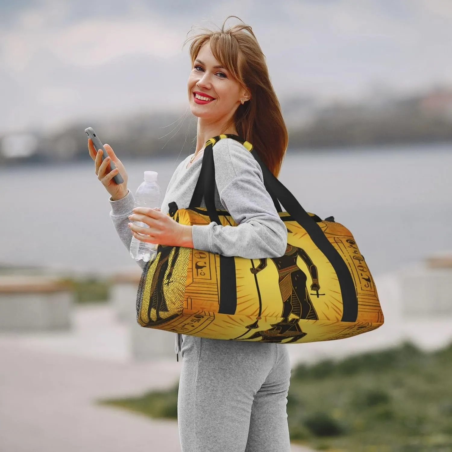 Travel Duffel Bag For Men Women, Ancient Egypt Murals Anubis Carry On Sport Gym Bag With Shoulder Strap Lightweight Waterproof Weekender Bag Overnight Bag