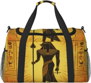 Travel Duffel Bag For Men Women, Ancient Egypt Murals Anubis Carry On Sport Gym Bag With Shoulder Strap Lightweight Waterproof Weekender Bag Overnight Bag
