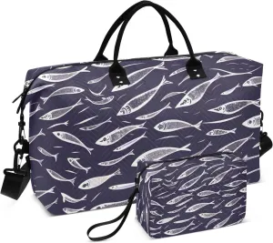 Travel Duffle Bag, A Flock Of Swimming Fish Gym Bag with Storage Bag Weekender Overnight Bag for Men Women Trip Sports Yoga