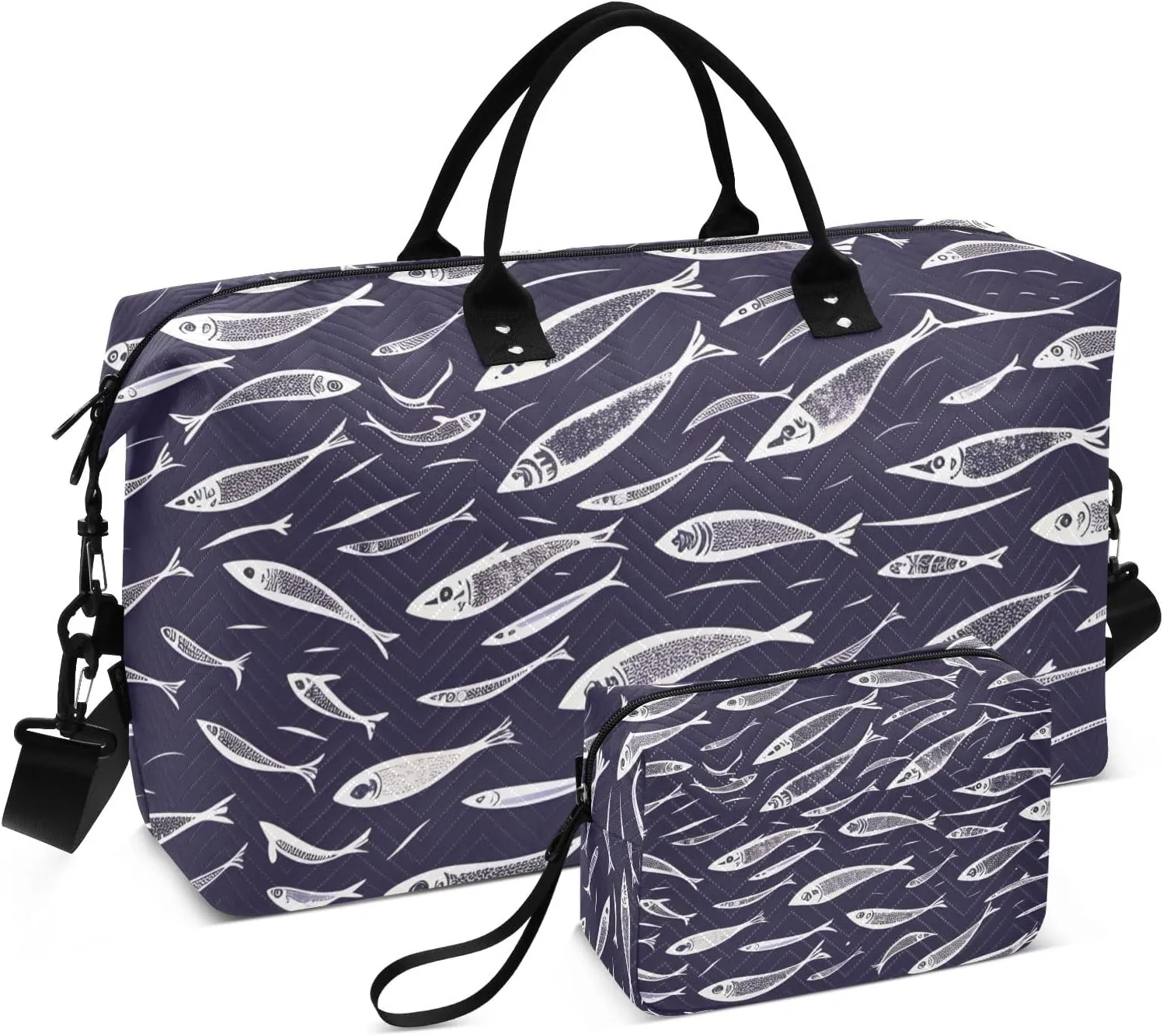 Travel Duffle Bag, A Flock Of Swimming Fish Gym Bag with Storage Bag Weekender Overnight Bag for Men Women Trip Sports Yoga