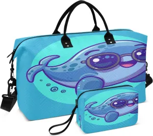 Travel Duffle Bag, Cute Seal Gym Bag with Storage Bag Weekender Overnight Bag for Men Women Trip Sports Yoga