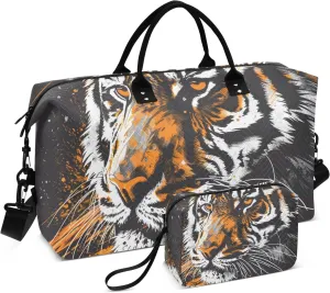 Travel Duffle Bag, Fiercely Tiger Gym Bag with Storage Bag Weekender Overnight Bag for Men Women Trip Sports Yoga