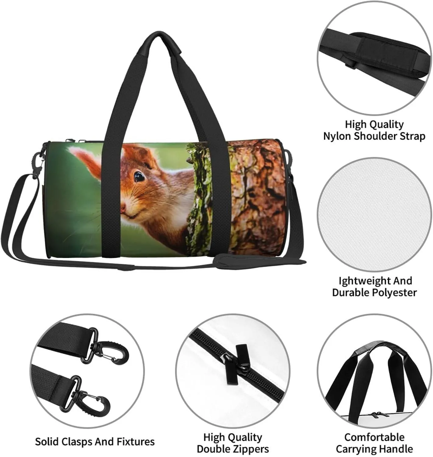 Travel Duffle Bag for Men Women, Cute Little Red Squirrel Duffle Bags for Sport Gym Overnight Luggage