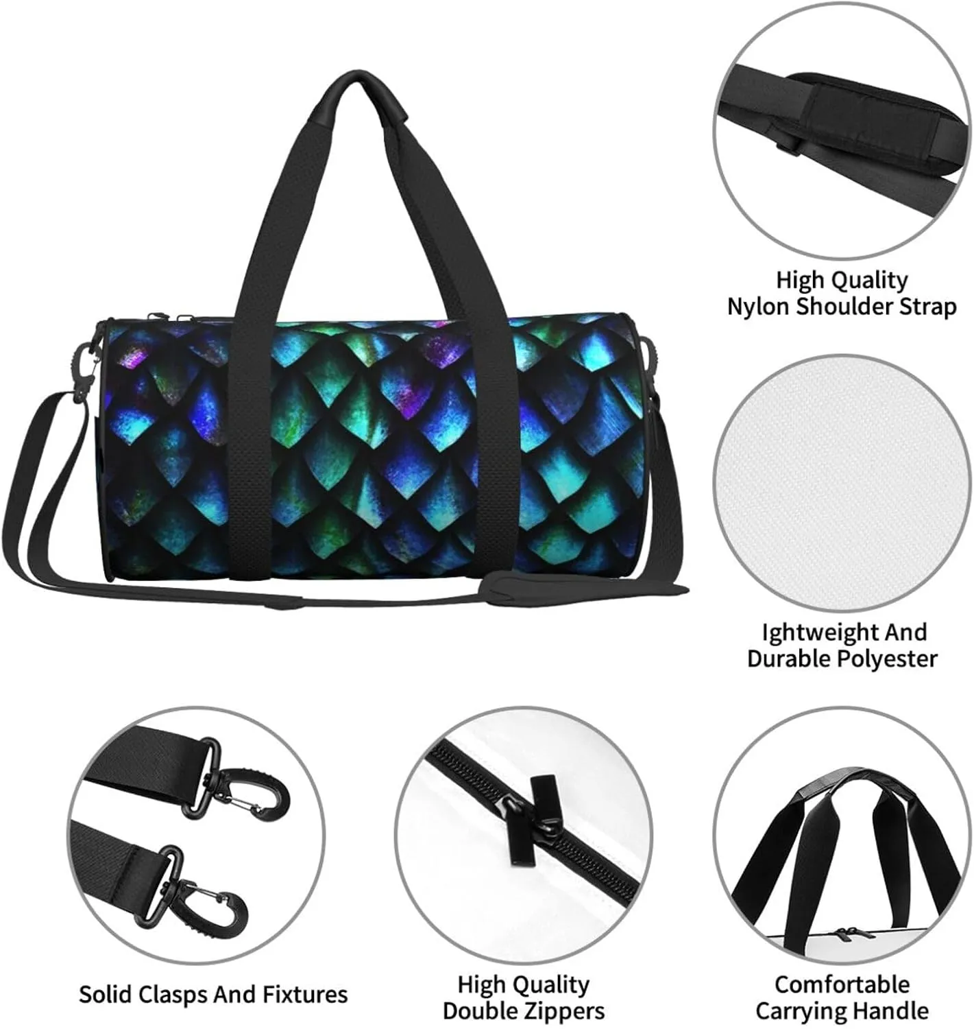 Travel Duffle Bag for Men Women, Dragon Scales Duffle Bags for Sport Gym Overnight Luggage